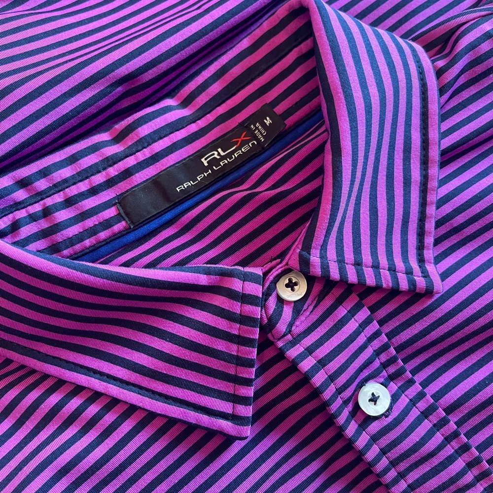 RLX Ralph Lauren X Series Golf Polo Pink Blue Striped Performance Shirt Men’s M - Picture 5 of 16